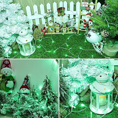Lomotech St Patrick's Day Decorations Lights - 4 Pack Total 66ft 200LEDs Battery String Lights 8 Modes Waterproof with Timer for Home, Garden, Party, Holiday, Tree Decoration (Clear Wire, Green)