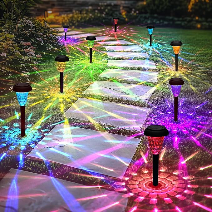 Solar Pathway Lights Outdoor Waterproof 8 Pack Color Changing Garden Light for Yard Patio Driveway Walkway Lawn Landscape Lighting for Outdoor Decor