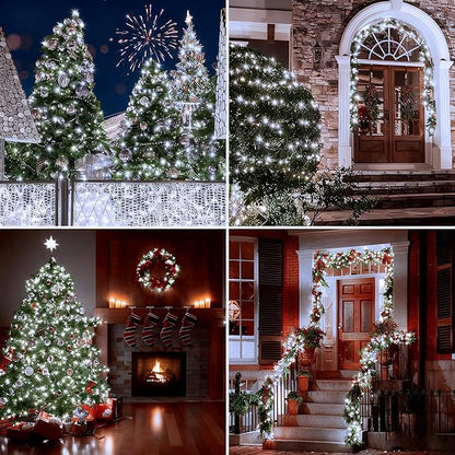 4 Pack Battery Operated Christmas Tree Lights,16.5 Ft String Lights with Auto Timer 8 Modes, 50 LED Wreath String Lights for Indoor Outdoor Xmas Tree Party Decor (Cool White)