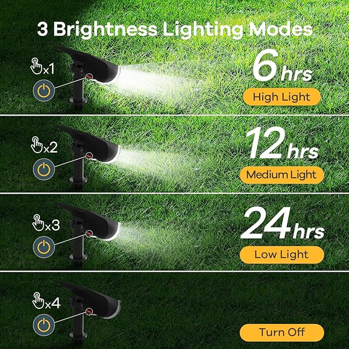 Linkind Solar Lights Outdoor Waterproof IP65, StarRay Dusk-to-Dawn Outdoor Solar Lights, 3 Lighting Modes Solar Spot Lights Outdoor for Garden, Yard, Landscape (Daylight, 4 Pack)