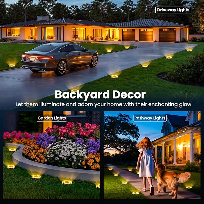SOLPEX Solar Ground Lights 12 Pack, Solar Pathway Lights Outdoor Waterproof, Landscape Lighting for Garden, Walkway, Driveway, Yard, Deck, Patio, Swimming Pool (Warm White)