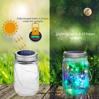 SmilingTown 30 LED 10 Packs Solar Mason Jar Lights [Updated] Fairy Firefly Jar Lids String Lights with Hangers Waterproof Patio Yard Garden Wedding Party Decoration - Colorful (NO Jars)