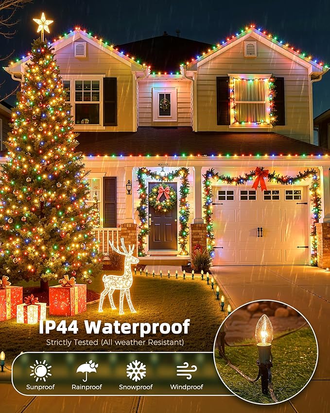 C9 Christmas Lights Outdoor, 102.8ft 80 Bulb Pathway Lights with Stakes, Warm White