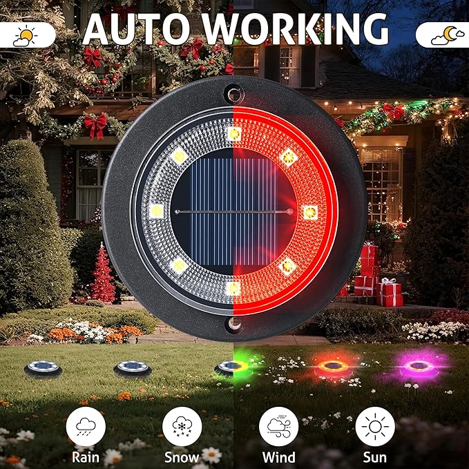 Solar Flat Disk Lights 12-Pack, Waterproof Landscape