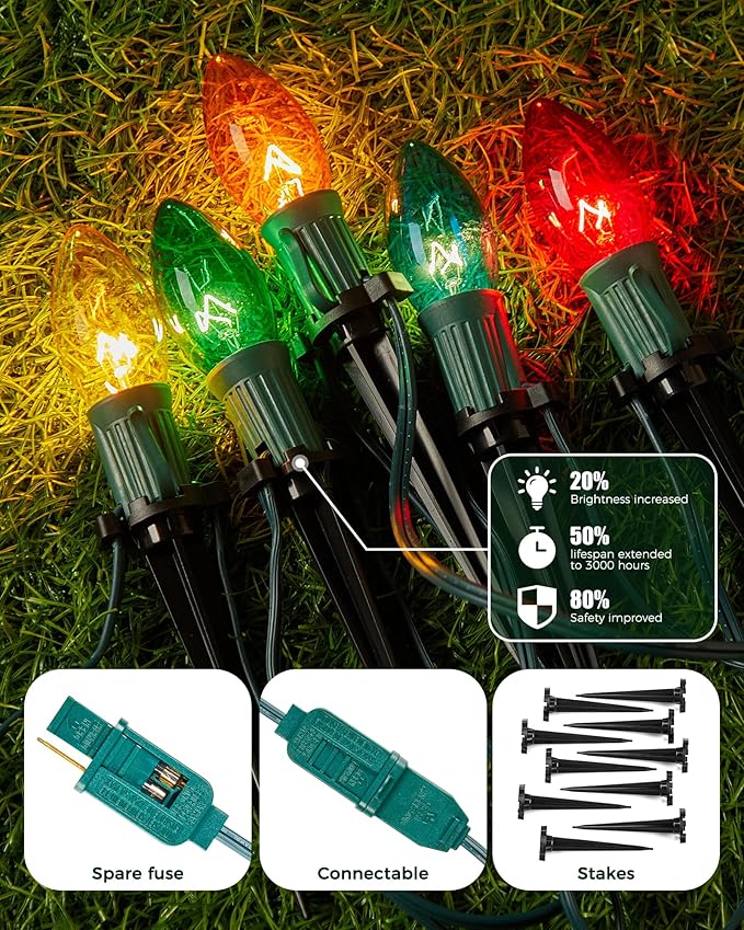 Pathway Christmas Lights Outdoor, 102.8ft 80 Bulb Lights with Stakes, Multicolor