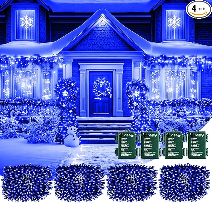Christmas Fairy Lights 4-Pack, 132ft 400 LED Battery Twinkle Lights