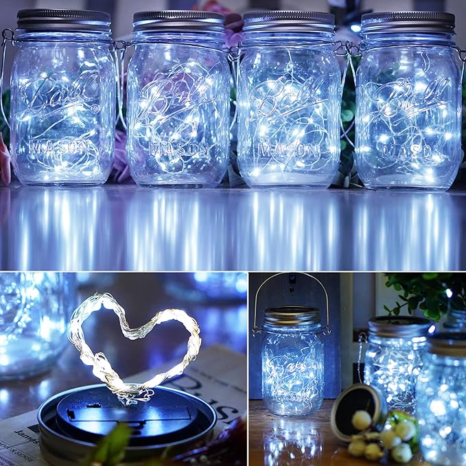 30 LED 12 Packs Solar Lights for Mason Jars（No Jar） Lids String Fairy Lights Solar Lantern Hanging Lights for Patio Yard Garden Wedding Decor Cool White