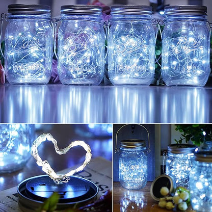 30 LED 12 Packs Solar Lights for Mason Jars（No Jar） Lids String Fairy Lights Solar Lantern Hanging Lights for Patio Yard Garden Wedding Decor Cool White