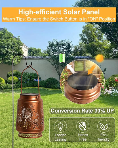 2 Pack Sunflower Solar Lanterns Outdoor Waterproof, Garden Decor Birthday Gifts for Women Mom Grandma Sister, Metal Hanging Solar Lights Outside Decorative for Backyard Patio Lawn Pathway Landscape