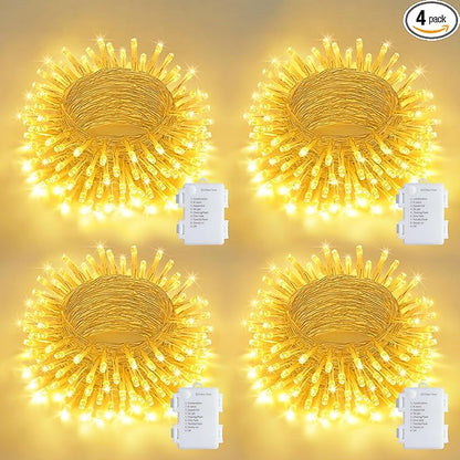 JMEXSUSS 4 Pack 50 LED Battery Operated String Lights Warm White, Each 16.5ft Battery Outdoor Lights with Timer Waterproof, 8 Modes Christmas String Light Indoor for Bedroom Classroom Xmas Decor