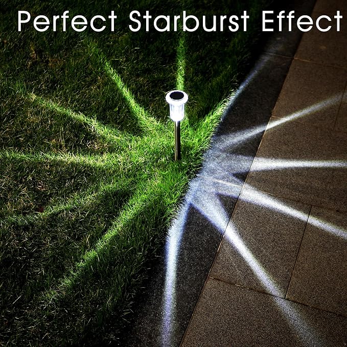 Solar Lights Outdoor, 15 Pack Waterproof Stainless Steel Solar Stake Lights for Pathway Garden Yard Path Walkway Driveway Lawn Patio Outside Decor, Cool White