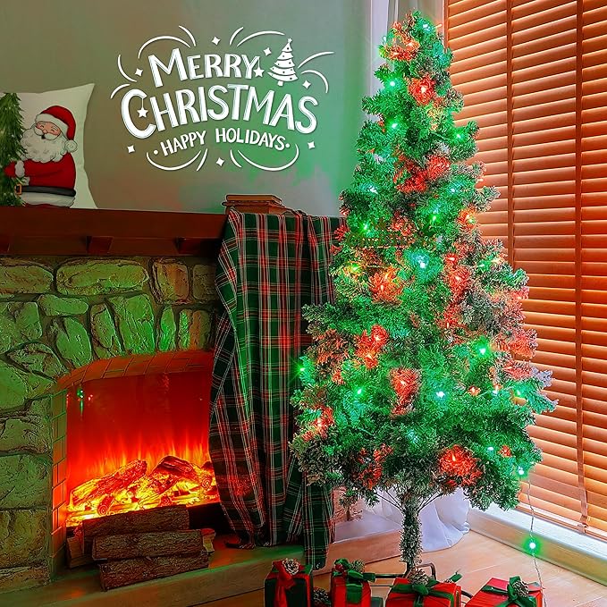 Hopolon Christmas Lights Outdoor Indoor,Red and Green 100 Led Christmas String Lights,33FT Extendable Waterproof Clear Wire Twinkle Light Plug in for Xmas Tree Party Yard Patio,100 LED,Red Green