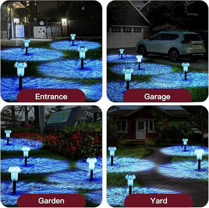 Easter Solar Pathway Lights Outdoor Decorative 4 Pack, Blue LED Mushroom Solar Lights Outdoor Waterproof Solar Powered Decor for Yard Driveway Patio, Valentines Day Halloween Christmas Garden Decor