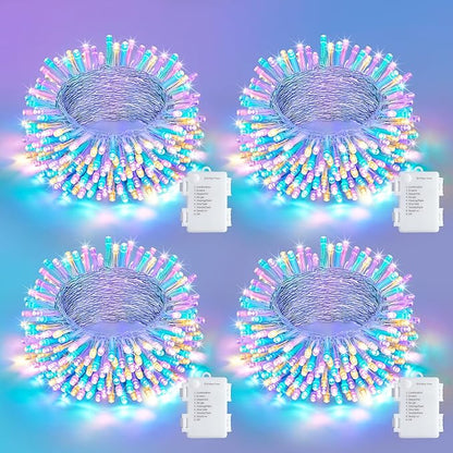 JMEXSUSS 4 Pack 50 LED Battery Operated String Lights Easter, Each 16.5ft String Lights Outdoor Waterproof, 8 Modes Pastel Easter Light Indoor with Timer for Party Christmas Garden Bedroom