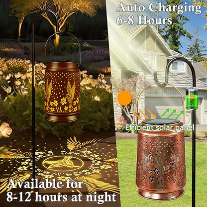 KY&BOSAM Solar Lanterns Outdoor Waterproof Hummingbird Lantern Garden Decor Birthday Gifts for Women Mom Solar Lanterns for Outside Hanging LED Metal Openwork Lights for Yard Backyard Porch Pathway