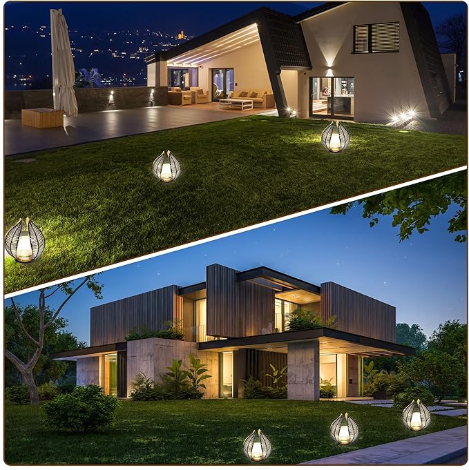 HPC Decor Solar Light Outdoor Garden, Crackle Globe Glass,Metal Palm Leaf Solar Light for Outside, Pathway Lights Waterproof LED Outdoor for Patio,Yard,Porch Decor,Gardening Gifts for Women/Mom.