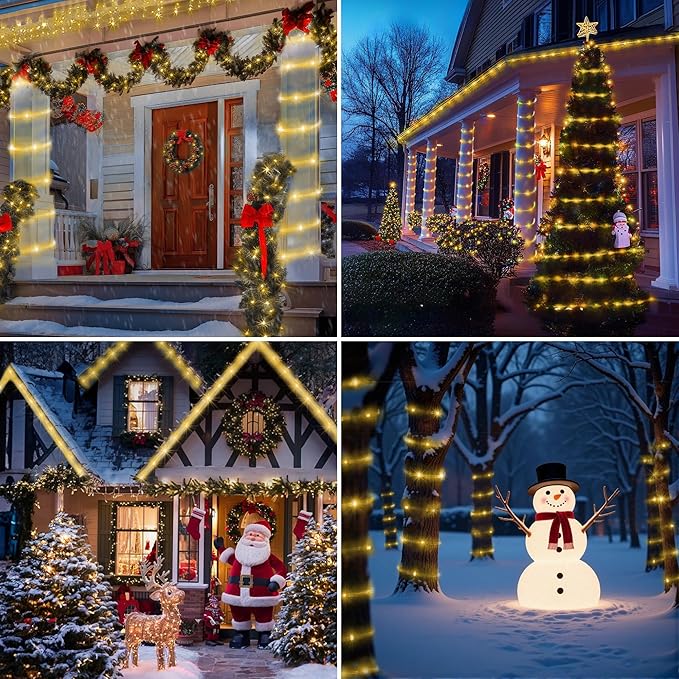 Jnaurb 2-Pack Battery Operated Rope Lights for Outside, Total 66FT 200LED 8 Modes Battery Operated String Lights, Waterproof Christmas Fairy Light with Remote for Outdoor Indoor Xmas Decor -Warm White