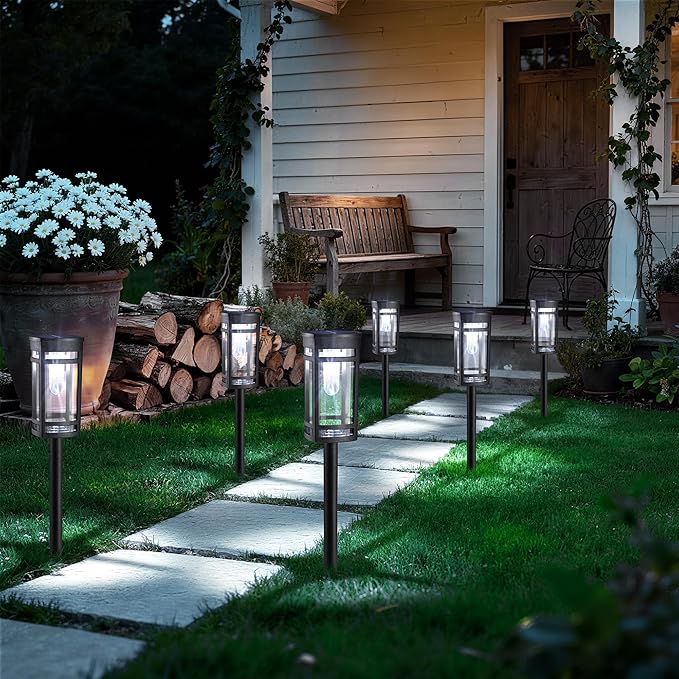 iBaycon Solar Pathway Lights, 8 Pack LED Solar Powered Garden Lights Outdoor Waterproof for Yard Path Landscape Lawn Stairway Walkway (Cool White)