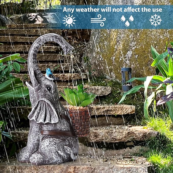 Solar Elephant Garden Statue Light, Outdoor Decor
