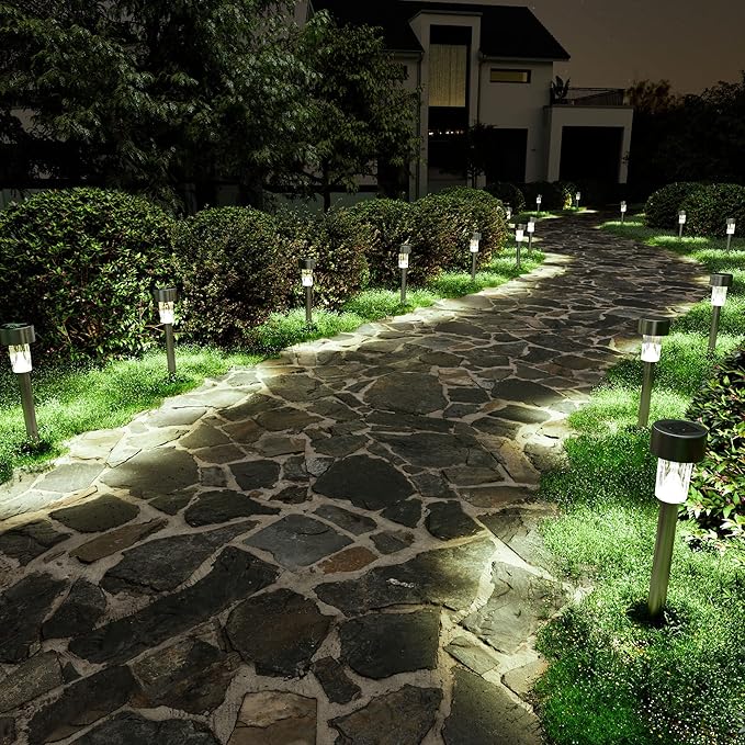 SOLPEX 24 Pack Solar Outdoor Lights Pathway, Stainless Steel Solar Lights Outdoor Waterproof,LED Landscape Lighting Solar Walkway Lights for Landscape/Patio/Lawn/Yard/Driveway-Warm White