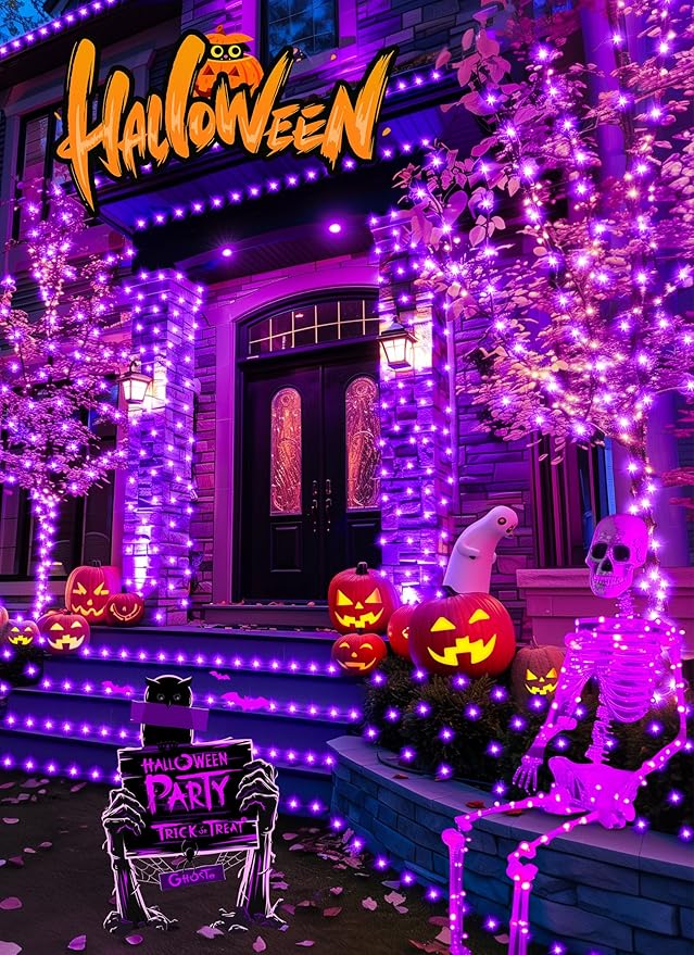 4-Pack 132ft Halloween LED String Lights, Waterproof Timer Lights