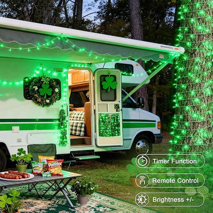 JMEXSUSS 33ft 100 LED Green Battery Operated Lights for St. Patrick's Day Decorations, Green Christmas Lights Battery Operated, St. Patrick's Day String Light Indoor Outdoor for Tree House Yard Xmas