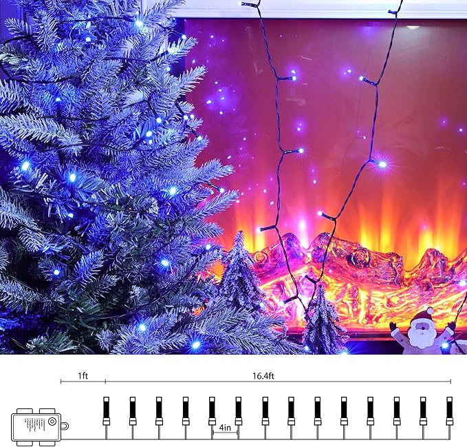 Lomotech Battery Operated Christmas Lights - 4 Pack Total 66ft 200LEDs String Lights 8 Modes Waterproof with Timer for Home, Garden, Party, Holiday, Tree Decoration (Green Wire, Blue）