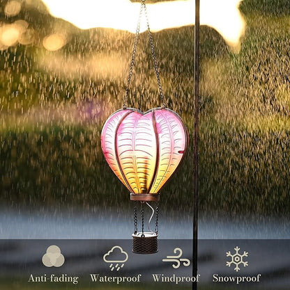 TERESA'S COLLECTIONS Valentine's Day Hot Air Balloon Solar Lantern Party Decorations, Outdoor Decor for Garden Flickering Flame Hanging Solar Lights Heart-Shaped Lantern for Anniversary Wedding Decor