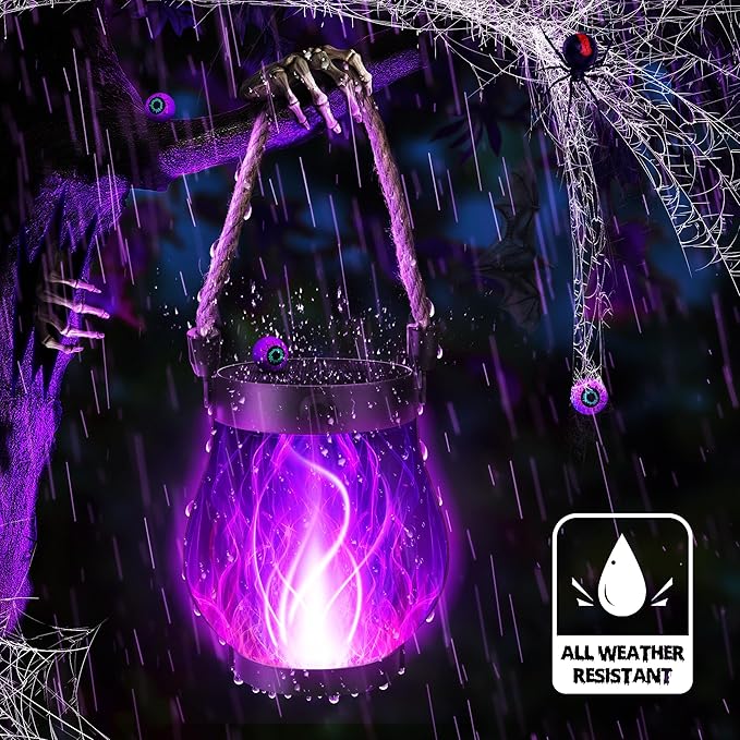 Solar Flame Lantern Hanging Outdoor Waterproof Purple - 2 Pack Flame Lanterns with Dual Charging Modes of Solar & USB for Garden or Yard Decorations (Purple - 2 Pack)