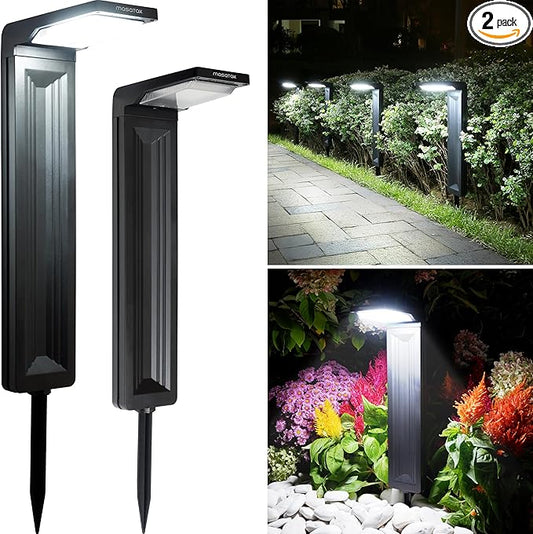 Cool White Solar Pathway Lights 2 Pack - Ultra Bright Waterproof Outdoor Solar Lights for Yard, Walkway & Driveway - LED Landscape Path Lights - Energy Saving Solar Powered Lights