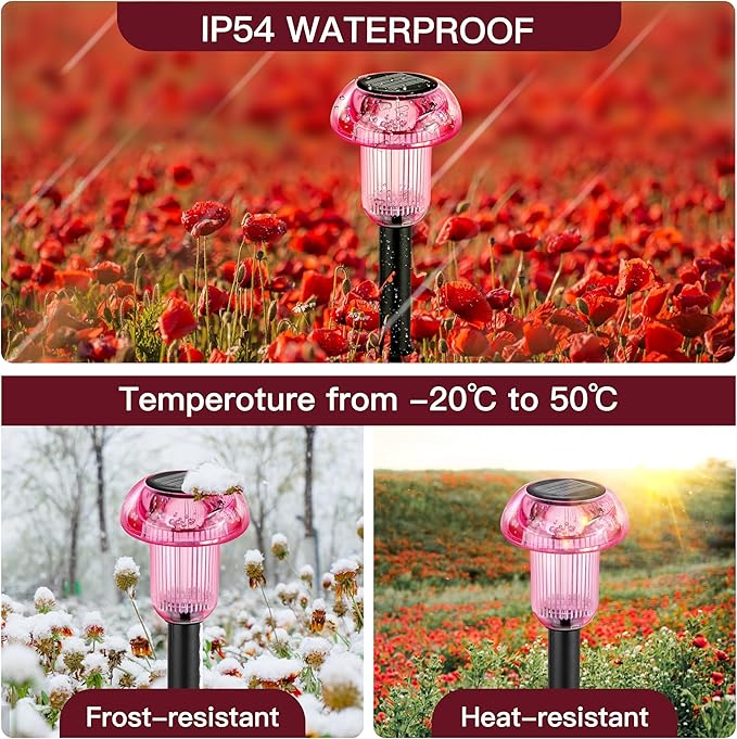 Easter Solar Pathway Lights Outdoor Decorative 4 Pack, 4 color LED Mushroom Solar Lights Outdoor Waterproof Solar Powered Decor for Yard Driveway Patio, Valentines Day Halloween Christmas Garden Decor