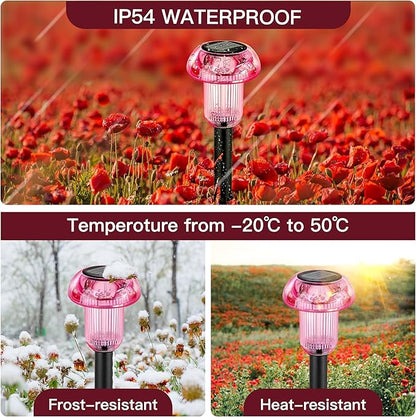 Easter Solar Pathway Lights Outdoor Decorative 4 Pack, 4 color LED Mushroom Solar Lights Outdoor Waterproof Solar Powered Decor for Yard Driveway Patio, Valentines Day Halloween Christmas Garden Decor