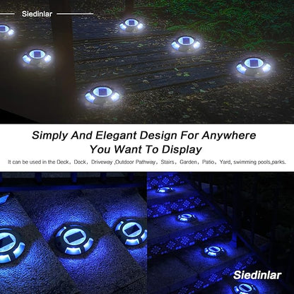 SIEDiNLAR Solar Deck Lights Driveway Dock Light LED Solar Powered Outdoor Waterproof Road Markers for Garden Step Sidewalk Stair Ground Pathway Yard 12 Pack (Blue)