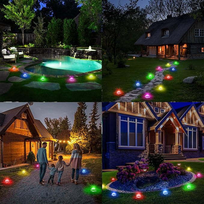 Brizled 12 Pack Color Changing Solar Ground Lights, 16 LED Outdoor Pathway Lights Landscape Lighting, Multicolor Solar Disk Light, Waterproof Disc Puck Light for Pathway Garden Yard Lawn Walkway Decor