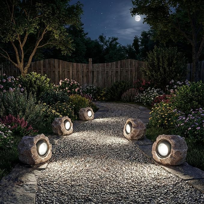 Solar Rock Lights, 4 Pack Solar Powered Waterproof LED Spotlights Decorative for Outdoor Garden, Pathway, Walkway, Yard, Landscape, Patio (Cool White)