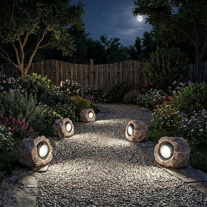 Solar Rock Lights, 4 Pack Solar Powered Waterproof LED Spotlights Decorative for Outdoor Garden, Pathway, Walkway, Yard, Landscape, Patio (Cool White)