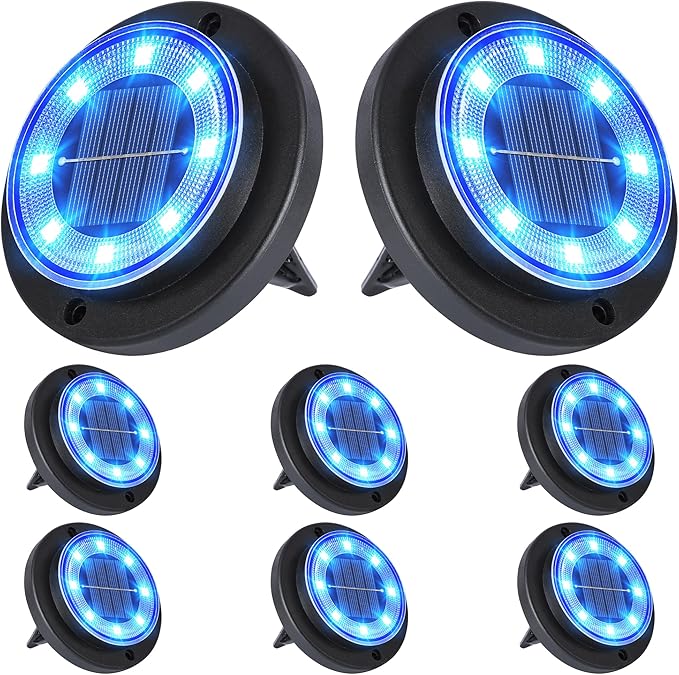 Solar Flat Disk Lights 8-Pack, Waterproof Landscape