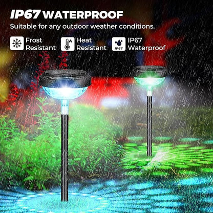 Kingsyard 8 Pack Solar Pathway Lights Outdoor Waterproof IP67, Bright Color Changing & Warm White LED Solar Lights for Outside Garden Yard Landscape Path Christmas Walkway Decor