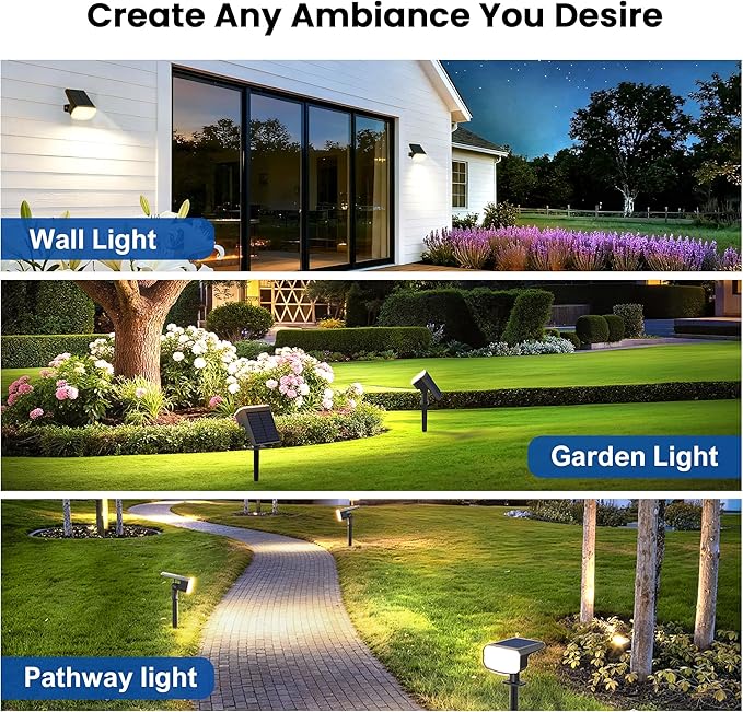 Solar Lights Outdoor Waterproof IP65, Super Bright LED,Cool Light 2 Lighting Modes Selectable, Solar Powered Yard Garden Solar Spot Lights for Outside Landscape Auto On/Off -8 Pack