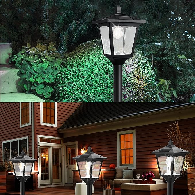 Greluna 67" Solar Lamp Post Lights Outdoor 50 Lumens, Solar Powered Vintage Street Lights for Garden, Lawn, Pathway, Driveway, Front/Back Door（Planter not Included）