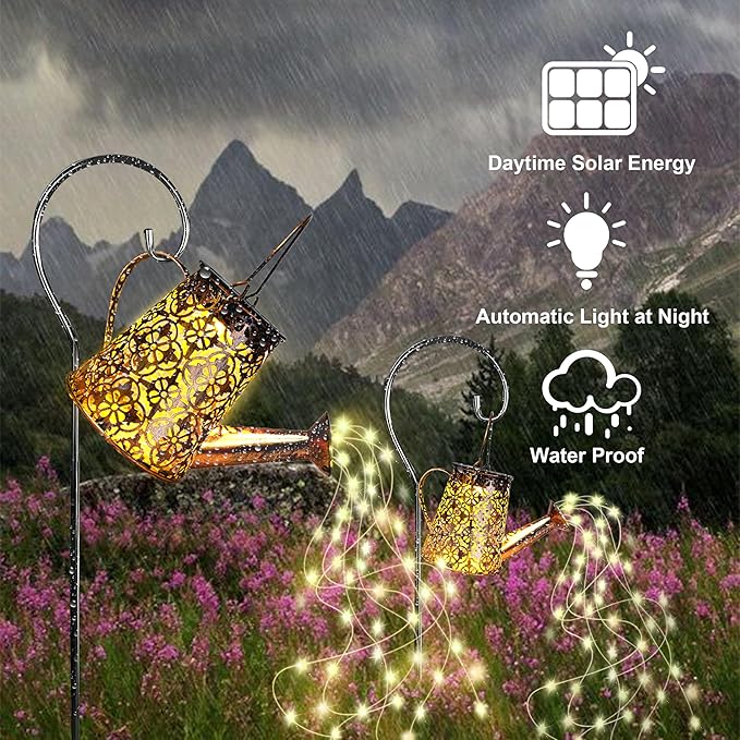 2-Pack Solar Watering Can Fairy Lights, LED