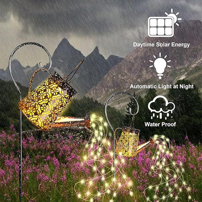 Solar Garden Watering Can Lights with Cascading Lights, 2 Pack Outdoor Hanging Lanterns for Garden Decor,Fairy Gardening Gifts for Mom Birthday, Perfect for Patio Yard Pathway