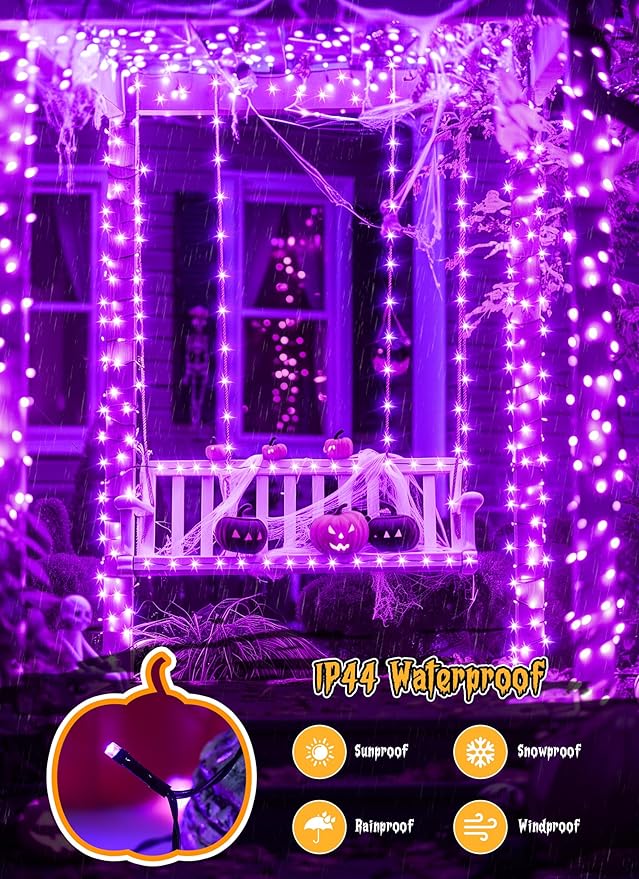 4-Pack 132ft Halloween LED String Lights, Waterproof Timer Lights