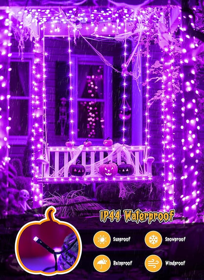 4-Pack 132ft Halloween LED String Lights, Waterproof Timer Lights