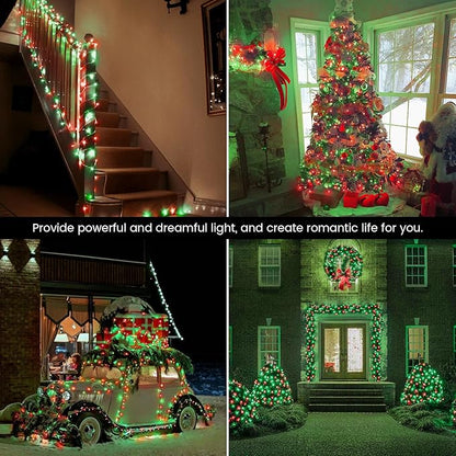 Hopolon Christmas Lights Outdoor Indoor,Red and Green 100 Led Christmas String Lights,33FT Extendable Waterproof Clear Wire Twinkle Light Plug in for Xmas Tree Party Yard Patio,100 LED,Red Green