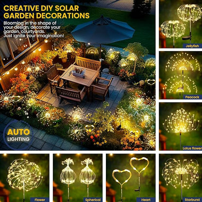 GIGALUMI Garden Decor Outdoor Lights 120LED 4Pack, Solar Garden Lights for Christmas Outside Fairy Firework Decorative,Solar Powered for Yard Pathway Flowerbed Planter Balcony Patio Decor (Warm White