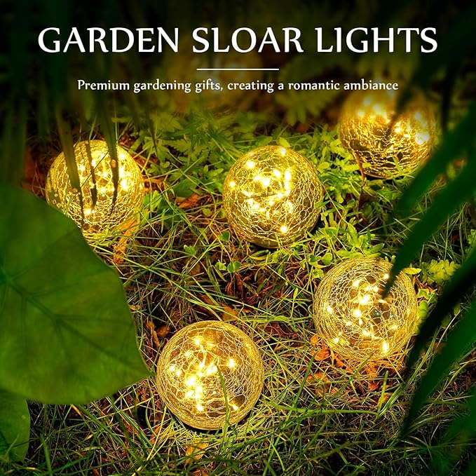 Honoson Solar Globe Lights Outdoor - Waterproof Cracked Glass Balls for Garden, Patio, Lawn & Yard, Warm White Solar LED Lights with Easy Installation & Durable Design(3.9 Inch,8 Pieces)