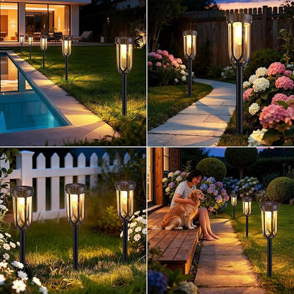 Lomotech Solar Pathway Lights - 8 Pack Solar Lights Outdoor Waterproof, Bright LED Solar Garden Lights for Patio Landscape Lawn Yard Walkway Driveway (Warm White)