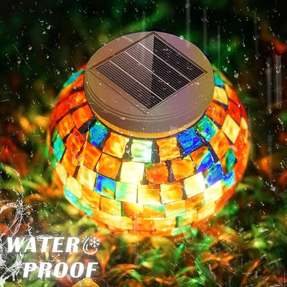 SunKite Solar Table Lights Outdoor Indoor Color Changing Crackle Crystal Glass Night Lights,Waterproof Solar Powered Mosaic Glass Ball Lamp,for Home Room Christmas Decorations (Square)