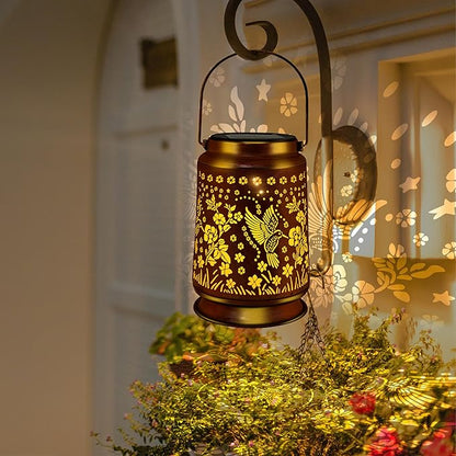 KY&BOSAM Solar Hummingbird Lanterns Outdoor Waterproof, Metal Openwork LED Hanging Solar Lights Outside Decorative for Yard Patio Backyard Deck Porch Garden Decor Birthday Gifts for Women Mom Grandma